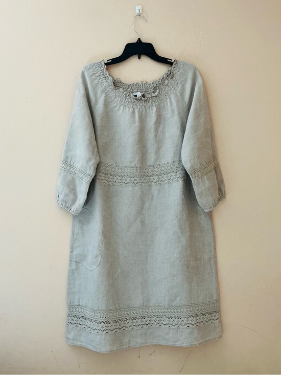 J. Jill Dresses & Skirts - J. Jill Light Cream 100%  Linen Crochet-Trim Midi Dress